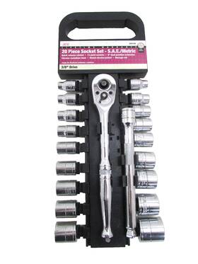 2063196 Ace Tools 20-pc. Sae / Metric 3/8 Inch Drive Socket Set With Ratchet And Ext