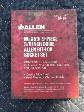 85420 Allen Vtg Brand 9-piece 3/8 Inch Drive Bit -lok Socket Set #850 Free Shipping