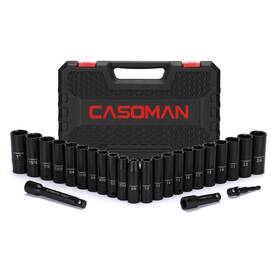 Casoman 782917373025 25pcs 1/2 Inch Drive Impact Socket Set Deep Cr-v Steel 6 Point Metric
