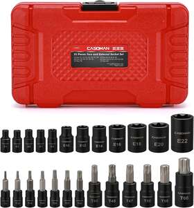 Cs067 Casoman 25 Piece Torx Bit Socket And External Set 13 Star Bits T8- T60 &
