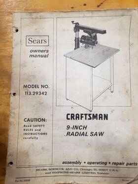 113.29342 Craftsman 9 Inch Radial Saw