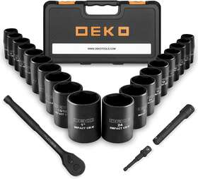 Tt23 Dekopro 1/2 Impact Socket Set 23-piece With 72 Teeth Ratchet Metric/sae Cr-v