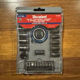 61-005 Duralast 1/4in Drive Gimbal Ratchet/socket Universal Sae/metric Tool Set 25 Piec