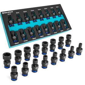 Duratech 931213200434 3/8 Inch Drive Impact Universal Joint Socket Set Swivel 16-piece Me