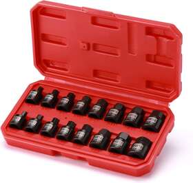 Ementol 690000017766 16 Pcs 3/8 Drive Low Profile Impact Driver Set Sae And Metric Hex Bit Socket