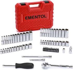 Et506 Ementol 62pcs 1/4 Inch Drive Master Socket Set With Ratchets Cr-v Sae/metric Socke