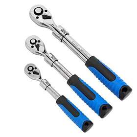 Helakls 619011993920 3-piece 1/4 Inch 3/8 1/2-inch Drive Socket Ratchet Set Extendable Handle Wrench