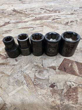22308p Husky Pro 5pc 3/8 Drive 1/4-1/2 In Shallow 8 Point Double Square Impact Set Used