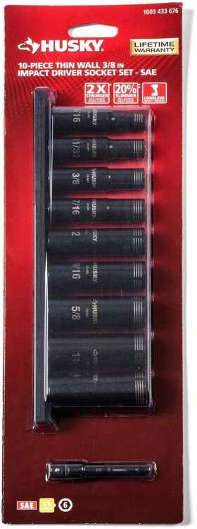 Husky 313049436458 3/8 Inch Drive Thin Wall Deep Impact Socket Set Sae 10-piece