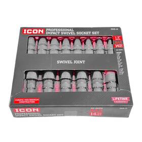 13us-14 Icon Professional 1/2 Inch Drive Sae 14-piece Impact Swivel Socket Set