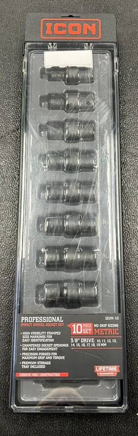 Pd6010639 Iicon I2um-10 Icon 10pc Mm 3/8 Inch Drive Professional Impact Swivel Socket Set I2um-1
