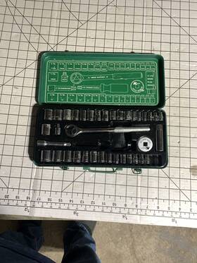 B341 Kmart Vintage 3/8 Inch Drive Socket Wrench Tool Set With Metal Case Missing