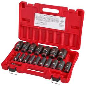 Milwaukee 445015547585 Shockwave 1/2 Inch Drive Sae Deep Well 6 Point Impact Socket Set 18-piece