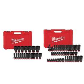 49-66-7012-49-66-7009 Milwaukee Impact Socket Set 1/2 Inch 3/8 Drive Deep 6-point Sae/metric 62-piece