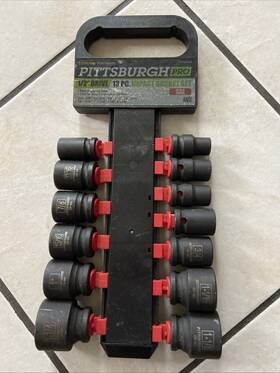 67918 Pittsburgh Pro 1/2 Inch Drive 13 Piece Impact Socket Set 7/16 -1 1/4 Used