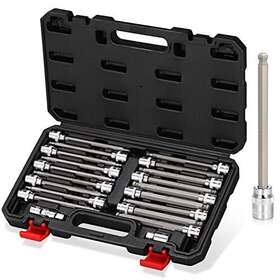 Rimkolo 737269164197 3/8 Inch Drive Long Ball End Hex Bit Socket Set 20-piece Sae And Metric Allen S