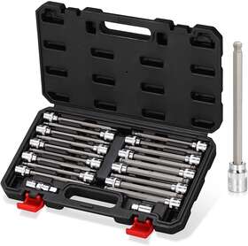 Pt03-20pc Rimkolo 3/8 Inch Drive Long Ball End Hex Bit Socket Set 20-piece Sae And Metric Al