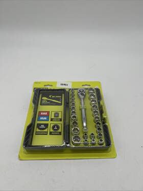 Rhmts12601 Ryobi 26-piece 1/4 Inch Drive Ratchet And Socket Set With Case New T17