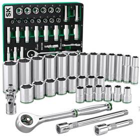 Sk 025141116144 Tools Usa 3/8 Inch Drive 31 Piece 6 Point Standard And Deep Metric Chrome Socke