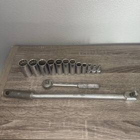 42432 Sk S-k Tools 3/8 Inch Drive Deep 12pt Socket Set 1/4 -1 Usa Ratchet 1/2 Breaker Bar