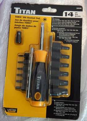 16190 Titan Torx Bit Socket Set 1/4 Inch Drive 14 Piece With 2 Storage Rails #16190