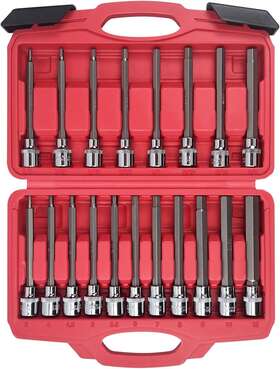 Ymx020 Tools 19-piece 3/8 Inch Drive Extra Long Allen Hex Bit Socket Set Standard Sae And Metr