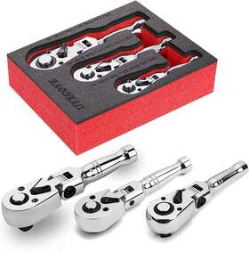 Uyecove 313025964944 1/2 3/8 1/4 Inch Drive Stubby Ratchet Flex Head Set Mini Stub