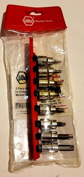 76395 Wiha 76393 Tools 8 Piece Torx 3/8 Inch Drive Bit Socket Set. With Rail In Orig Pck