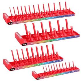 Workpro 008678500969 Socket Organizer Set 4pc Impact Holder 1/4 Inch 3/8 1/2 Drive - Red