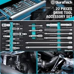 Duratech 22PC Drive Tool Accessory Set Socket Adapters Extension Bars W/eva Foam. Fixed Price $46.99.