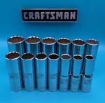 New Craftsman 13PC 1/2 Deep 12 Pt Sae Socket Set (7/16" - 3/16") Laser Etching. Fixed Price $54.99.