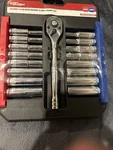 Hyper Tough 16 Piece 1/4 Ratchet And Deep Socket Set. Fixed Price $15.00.