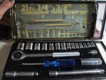 21 Piece 1/4" & 3/8" Metric Size Socket Set In Plastic Case By Royce Nos. Fixed Price $49.99.