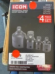 Icon Professional Impact Socket Adapter Set, 4 Piece, Lifetime Warranty. Fixed Price $55.00.