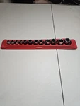 Snap On Usa 12PC 3/8 Drive Sae 6 Point Chrome Low Profile Socket Set, 8MM To 19. Fixed Price $135.00.