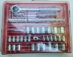 Vtg Sears 1/4" & 3/8" Dr Socket Set W/ Ratchet Extensions Red Tray Clear Lid. Fixed Price $25.00.