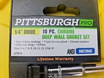 New Pittsburgh Pro 1/4" Drive 10PC Metric Chrome Deep Wall Socket Set Hand Tools. Fixed Price $19.59.