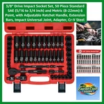 Pro Quality 50-PIECE 3/8" Drive Socket Set Ratchet, Joints & Adapters Included. Fixed Price $89.99.