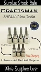 Surplus Stock Sale Craftsman 7 Pc 1/4" & 3/8" Drive Torx Star Bit Socket Set. Fixed Price $14.24.