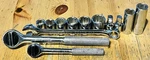 Lot (13) Klein Tools 1/4 + 3/8 Drive Ratchet Sockets - 9/16 Combo Wrench 12PT. Fixed Price $34.95.