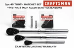 Craftsman 3PC Ratchet Set Full Polish 1/4 3/8 1/2 Drive Socket Wrench. Fixed Price $49.95.
