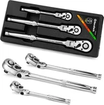 Duratech 3-PIECE Flex-head Set, 1/4", 3/8", 1/2" Drive Ratchet, 72-TOOTH. Fixed Price $76.68.