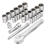 Powerbuilt 28 Piece Metric And Sae Zeon Socket Set Ratchet Extensions. Fixed Price $86.16.