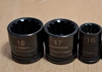3 Husky Black Spline Socket, 17MM,18MM, 7/16. Fixed Price $8.99.