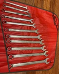 Snap-on Sae Combination Wrench Set 3/8 To Inch Piece C-114B Red Mat Roll. Fixed Price $275.00.