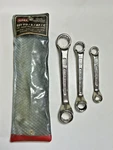 3X Vintage Elora No. 112 Imperial Short Reach Offset Ring Spanners With Pouch. Fixed Price $20.10.