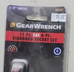 Gearwrench 11PC Standard Socket Set 1/2" Drive New In Box. Fixed Price $50.66.