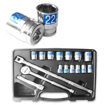 Neiko 17PCS 1/2" Dr. Metric 6PT Hi-viz Socket Set & Ratchet Extension Bar Tools. Fixed Price $52.99.