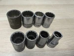 8 Vintage Snap-on 1/2" Drive 12 Pt Sockets 7/16" To 1/6". Fixed Price $75.00.