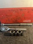 Vtg Fleet Tools No. 1261 & 1270 3/8" Drive 4 Sockets W/ Plastic Case. Fixed Price $48.95.